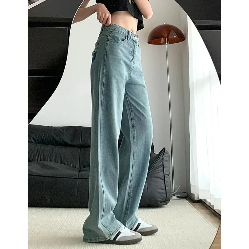 T-line High Waist Jeans Women,  Loose Fit, Wide Leg, Denim Trousers Pants (2 weeks delivery)
