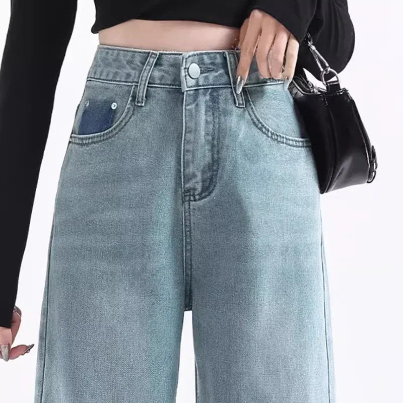 T-line High Waist Jeans Women,  Loose Fit, Wide Leg, Denim Trousers Pants (2 weeks delivery)