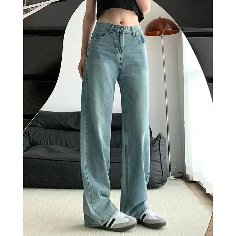 T-line High Waist Jeans Women,  Loose Fit, Wide Leg, Denim Trousers Pants (2 weeks delivery)