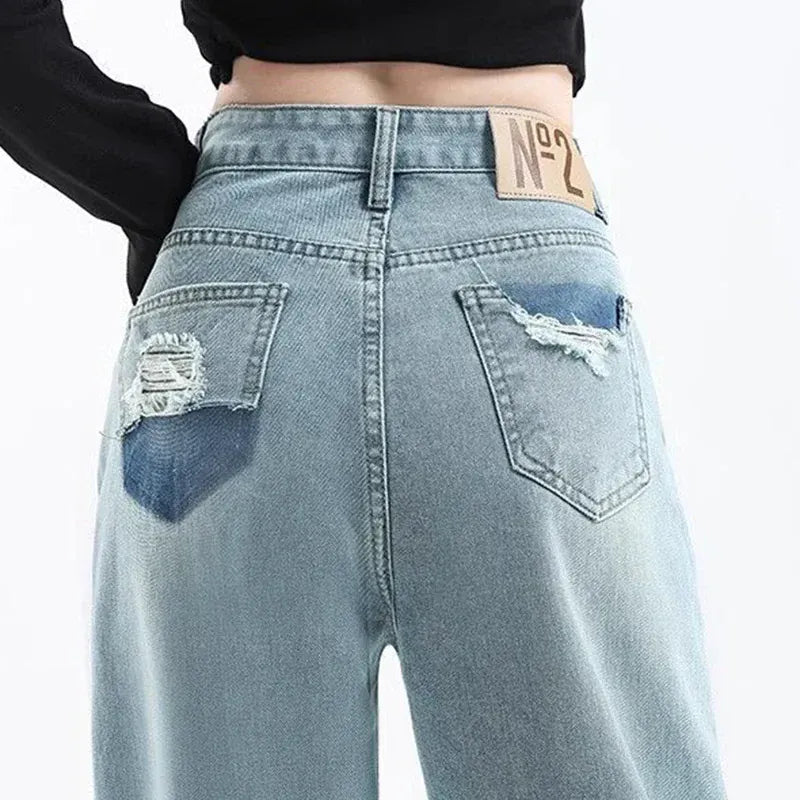 T-line High Waist Jeans Women,  Loose Fit, Wide Leg, Denim Trousers Pants (2 weeks delivery)