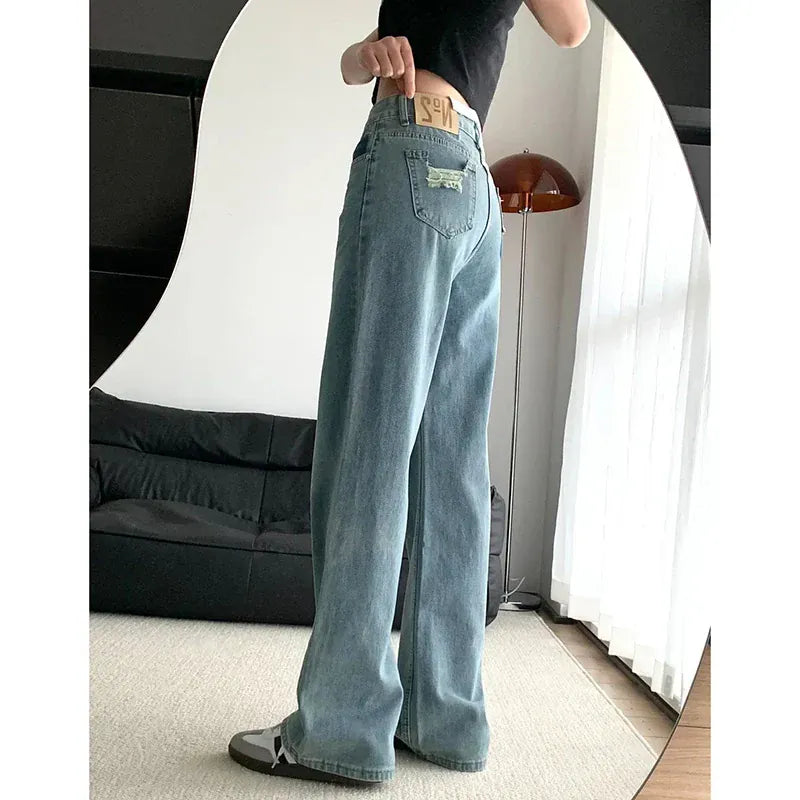 T-line High Waist Jeans Women,  Loose Fit, Wide Leg, Denim Trousers Pants (2 weeks delivery)