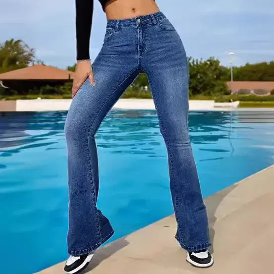 T-line High Waist Slim Fit Denim Jeans, Women's  Bell Bottoms , jeans, pant, trousers (2 weeks delivery)