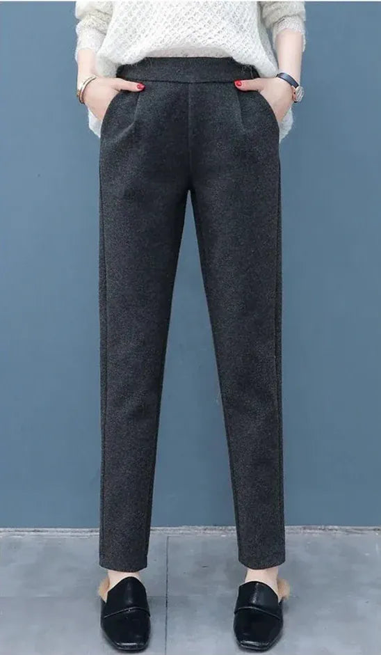 T-line High Waist Slimm  Pants, Women's Woolen Pants, Loose  Leg, Pants Autumn / Winter, Comfort (2 weeks delivery)