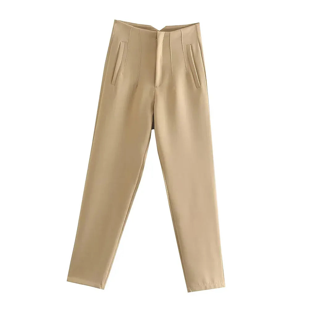 T-line High Waist Solid Pants, for Women,  Trousers,  Pockets, Zipper  Pants trouser (2 weeks delivery)