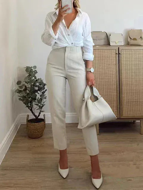 T-line High Waist Solid Pants, for Women,  Trousers,  Pockets, Zipper  Pants trouser (2 weeks delivery)