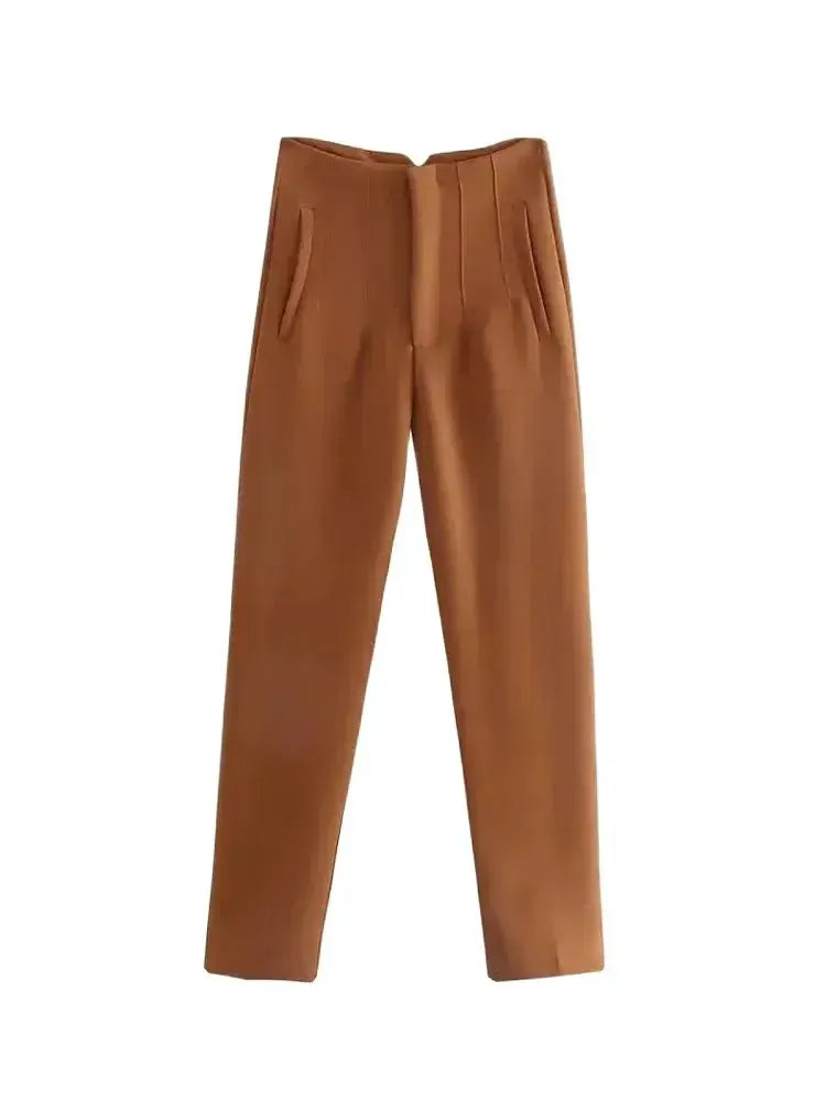 T-line High Waist Solid Pants, for Women,  Trousers,  Pockets, Zipper  Pants trouser (2 weeks delivery)