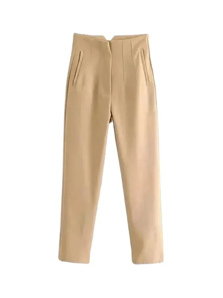 T-line High Waist Solid Pants, for Women,  Trousers,  Pockets, Zipper  Pants trouser (2 weeks delivery)