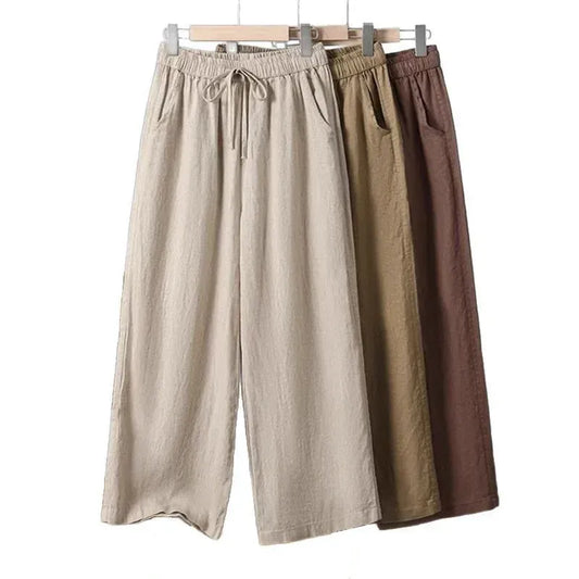 T-line High Waist, Wide Leg, Cotton, Linen, Pant,s Women's  Thin, Loose, Summer / Autumn / Spring Trousers (2 weeks delivery)