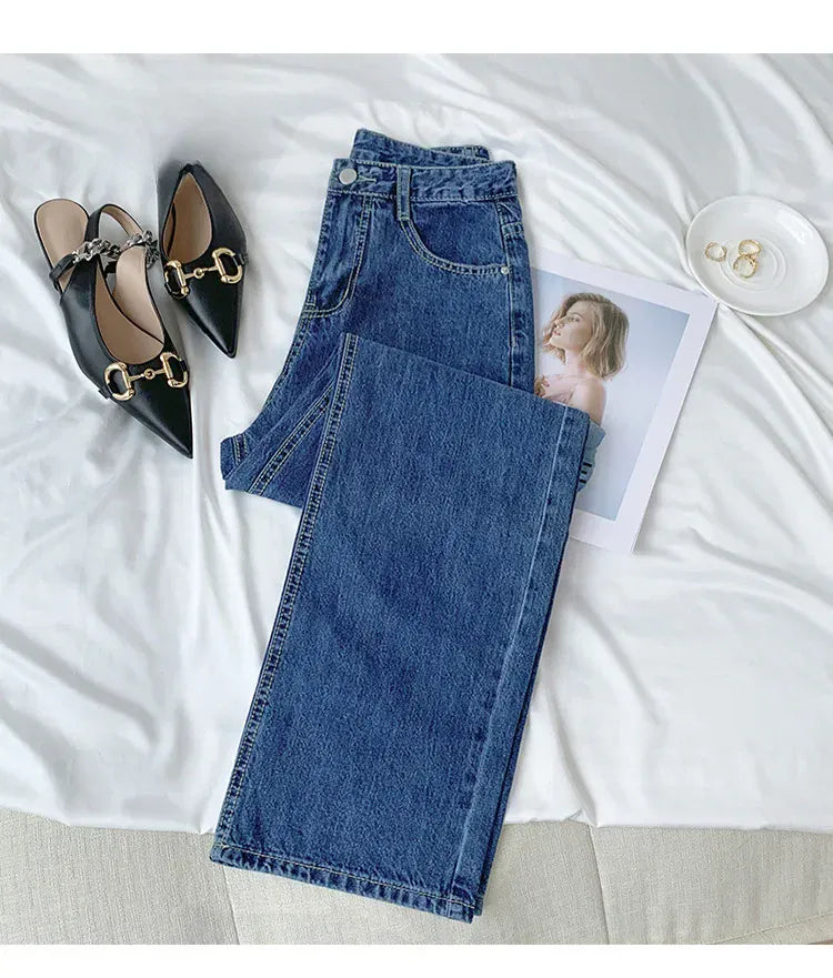 T-line High-waisted, Loose-fit Slimming, Straight-leg, Jeans,  Women,  Long Trousers, denim (2 weeks delivery)