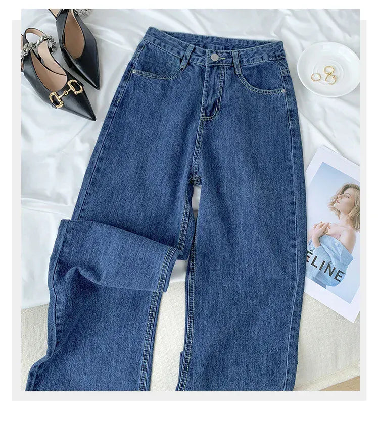 T-line High-waisted, Loose-fit Slimming, Straight-leg, Jeans,  Women,  Long Trousers, denim (2 weeks delivery)