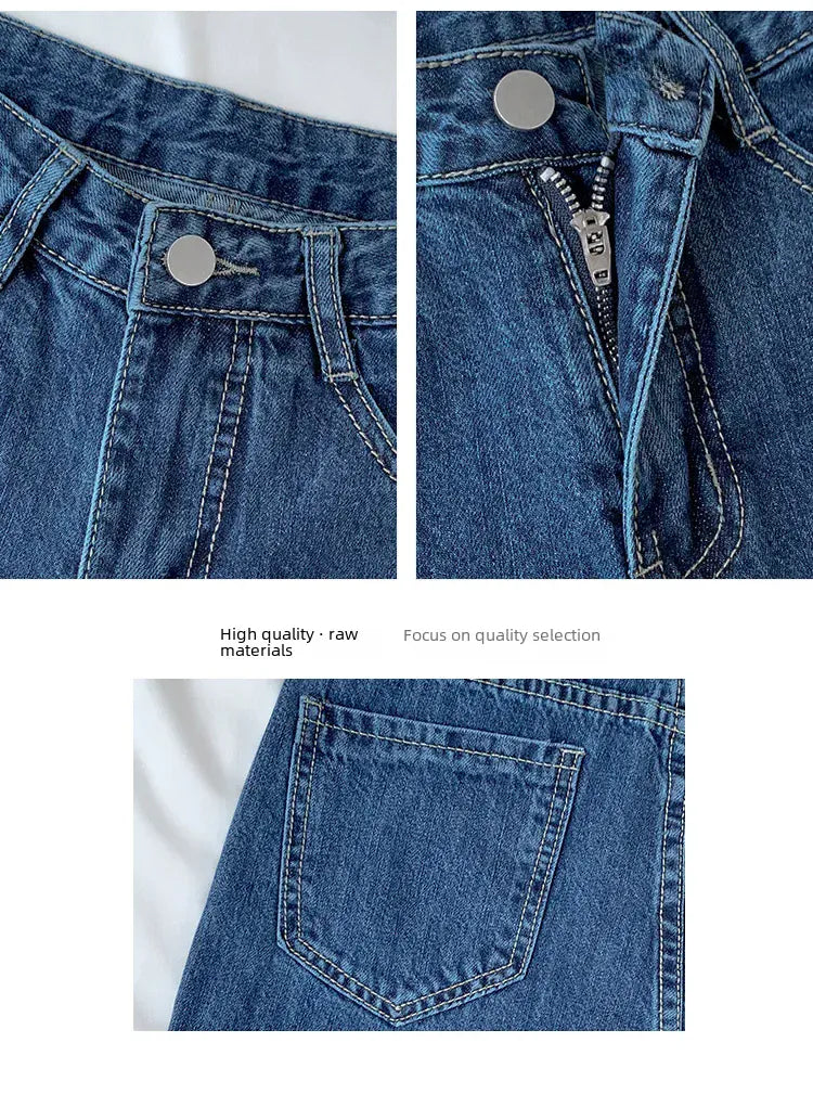 T-line High-waisted, Loose-fit Slimming, Straight-leg, Jeans,  Women,  Long Trousers, denim (2 weeks delivery)