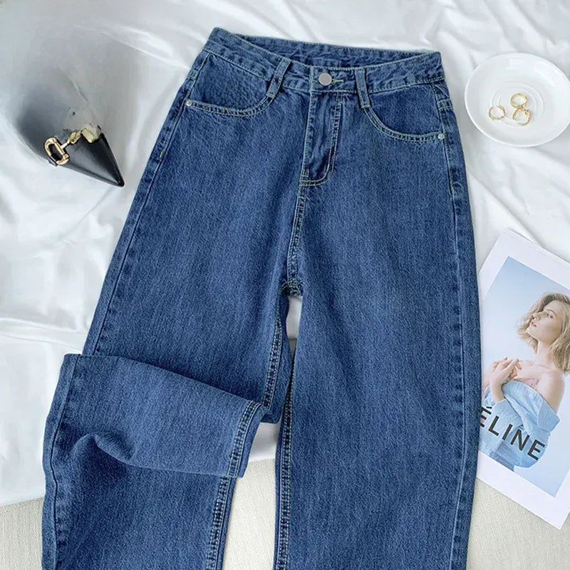 T-line High-waisted, Loose-fit Slimming, Straight-leg, Jeans,  Women,  Long Trousers, denim (2 weeks delivery)