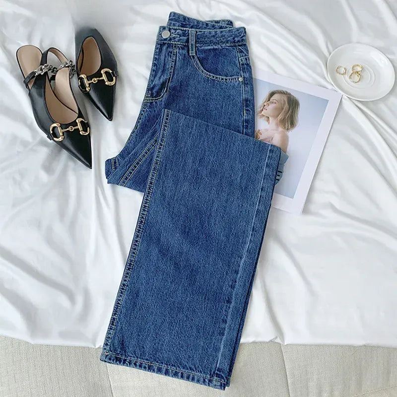 T-line High-waisted, Loose-fit Slimming, Straight-leg, Jeans,  Women,  Long Trousers, denim (2 weeks delivery)