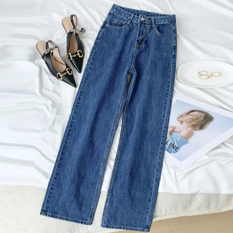 T-line High-waisted, Loose-fit Slimming, Straight-leg, Jeans,  Women,  Long Trousers, denim (2 weeks delivery)