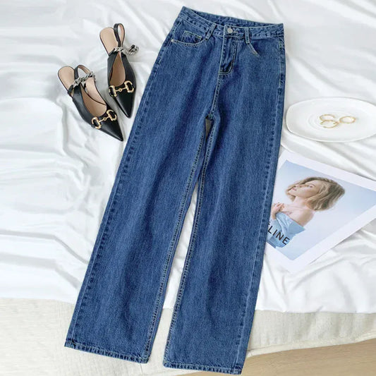 T-line High-waisted, Loose-fit Slimming, Straight-leg, Jeans,  Women,  Long Trousers, denim (2 weeks delivery)
