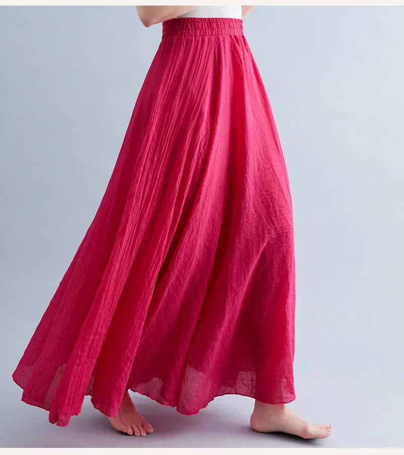 T-line Image Color 4 / 95CM Women Linen Cotton Long Skirts,   Waist Pleated, Maxi Skirts, Beach, Boho,  Summer Skirts (2 weeks delivery)