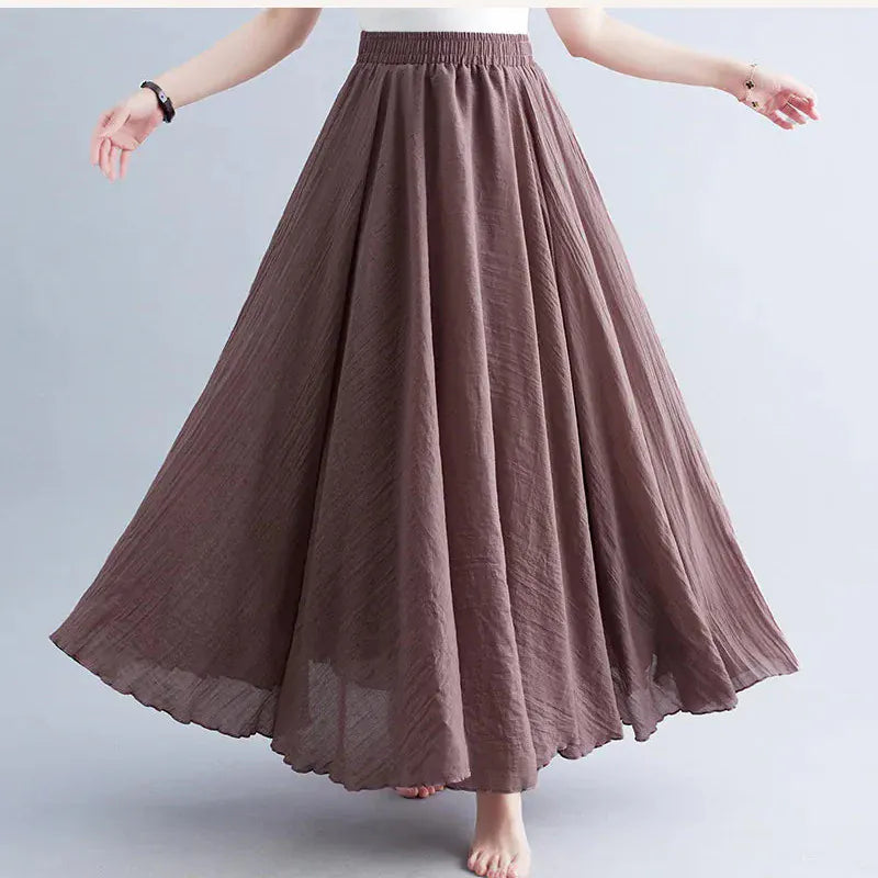 T-line Image Color 7 / 95CM Women Linen Cotton Long Skirts,   Waist Pleated, Maxi Skirts, Beach, Boho,  Summer Skirts (2 weeks delivery)