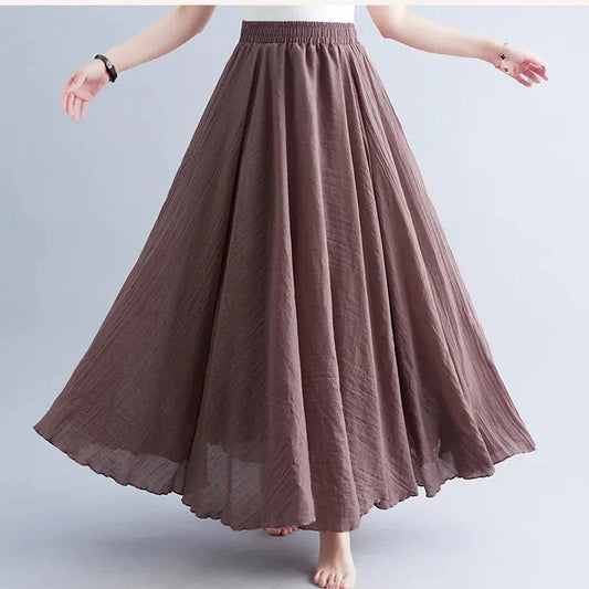 T-line Image Color 7 / 95CM Women Linen Cotton Long Skirts,   Waist Pleated, Maxi Skirts, Beach, Boho,  Summer Skirts (2 weeks delivery)