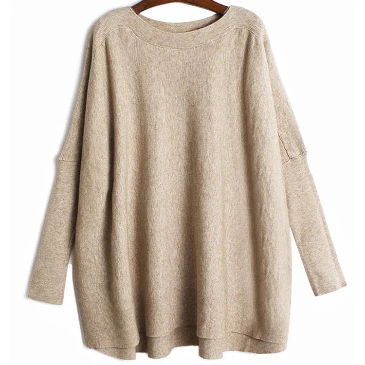 T-line khaki b / One Size Big Size Knitting Sweater, Loose Fit, Long Sleeve, Women Pullovers, Spring / Autumn  (2 weeks delivery)