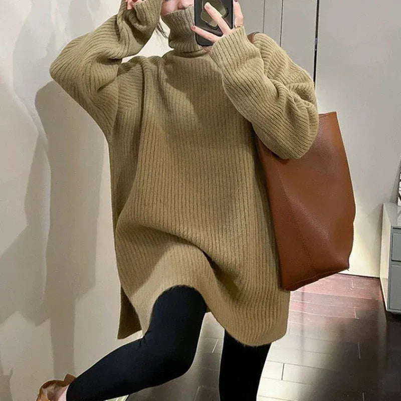 T-line Khaki / M Women ,Oversized ,Knitted Sweater , Long Sleeve, Pullover, Tunic, Tops, Jumpers winter pullover (2 weeks delivery)