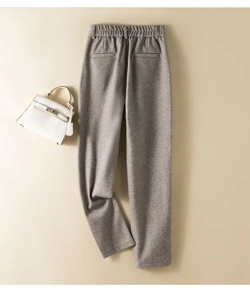 T-line Khaki / M Woolen  Pencil High Waist  Women's Pants,  Trousers Thick,  Suit Pants, For Women (2 weeks delivery)
