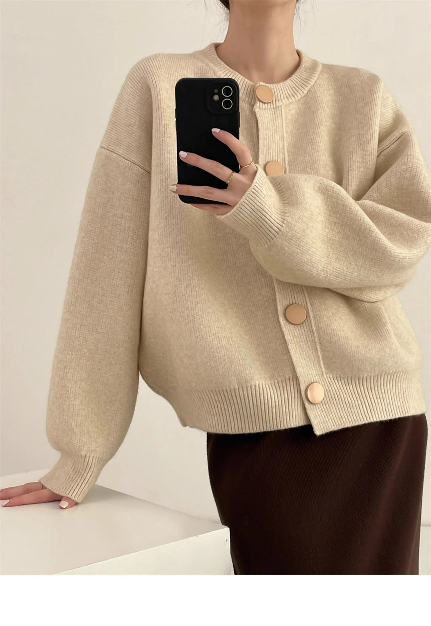 T-line Khaki / One Size Women Cardigans, Sweater,  O-neck, Autumn / Winter,  Knitted (2 weeks delivery)
