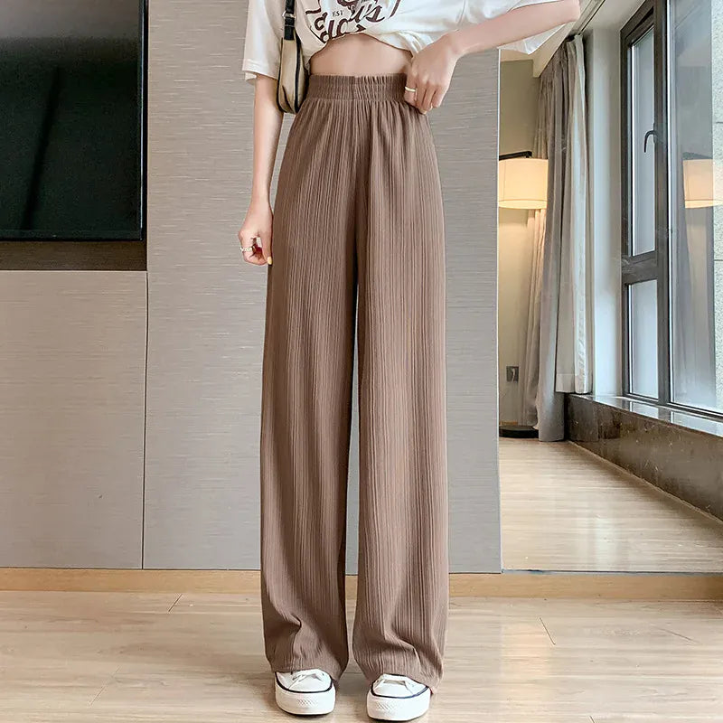 T-line Khaki / S(37.5-47.5kg) Spring Summer  Wide Leg Pants,  Women,  Thin Chiffon, High Waist,  Loose Straight, Trousers (2 weeks delivery)