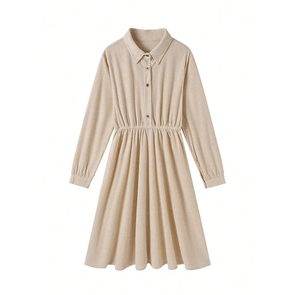T-line Khaki / S Dresses , Shirt Dress, Solid Long Dresses, With Sleeves,  Women's Dresses (2 weeks delivery)