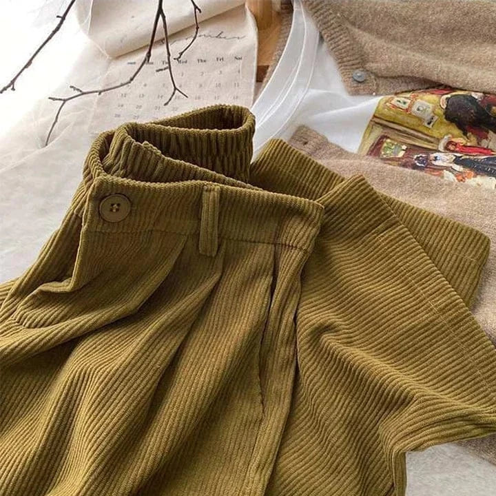 T-line Khaki / S High Waist  Pants Women, Spring / Fall, Straight, Full Length Trousers,  Pants (2 weeks delivery)