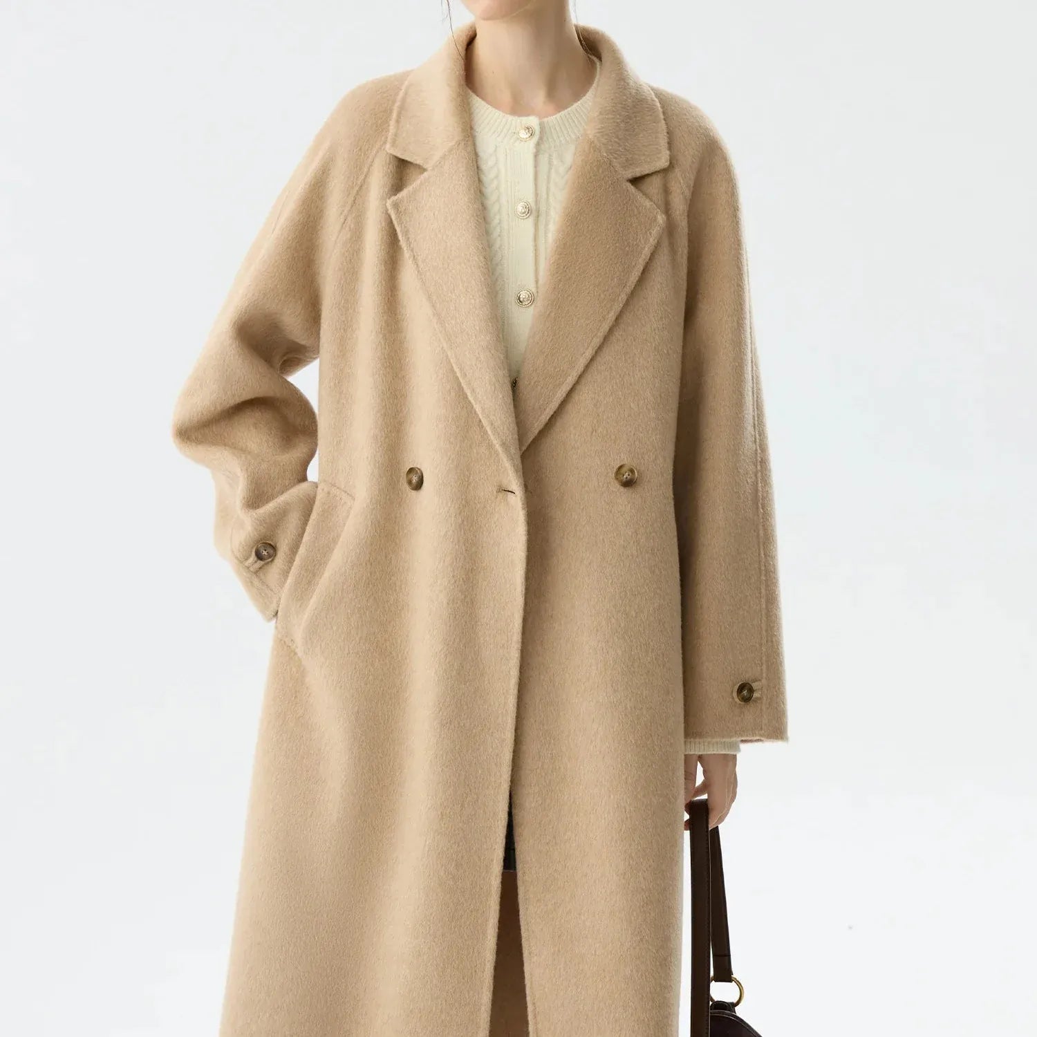 T-line Khaki / XS 100% Wool Retro  Raglan Sleeve Coat For Women, Long Coat (2 weeks delivery)