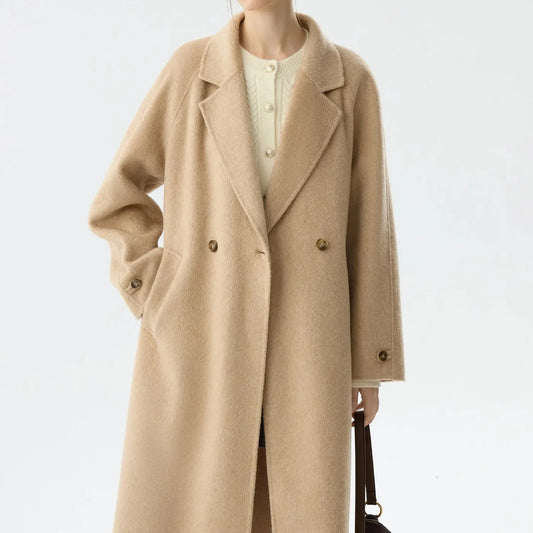 T-line Khaki / XS 100% Wool Retro  Raglan Sleeve Coat For Women, Long Coat (2 weeks delivery)