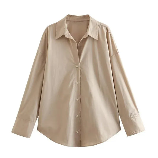 T-line Khaki / XS women's  striped, long sleeve, lapel, loose,  poplin shirt multi-color (2 weeks delivery)