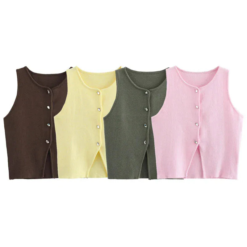 T-line Knit Sleeveless Vest Women, Sweater, Vest Top,  Button  (2 weeks delivery)