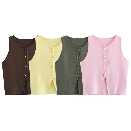 T-line Knit Sleeveless Vest Women, Sweater, Vest Top,  Button  (2 weeks delivery)