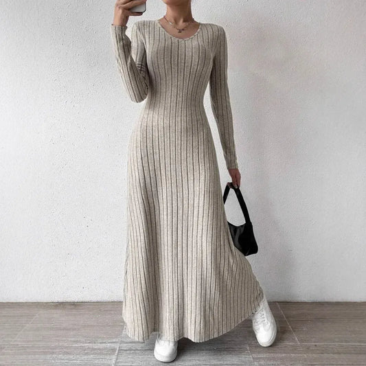 T-line Knitted, Long Sleeve,  Dress For Women, Solid Color, Long Dress (2 weeks delivery)
