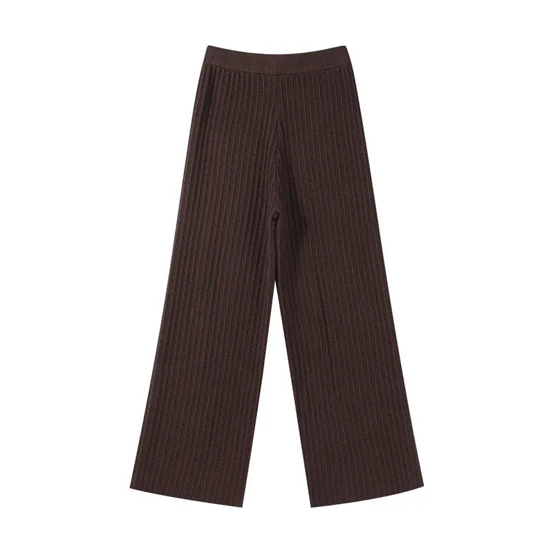 T-line Knitted Pants, top  women Set,  Half Sleeve Tops Elastic Waist Straight Trousers, pant, Autumn (2 weeks delivery)
