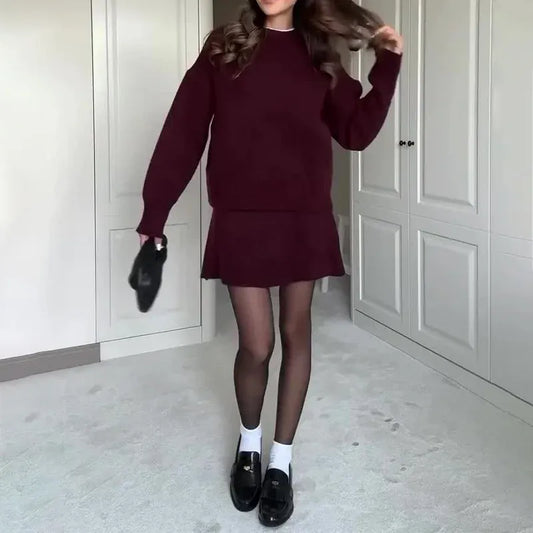 T-line Knitted Sweater , Mini Skirt Set , Autumn / Winter  Top Two Piece Set (5 - 10  work days free delivery)
