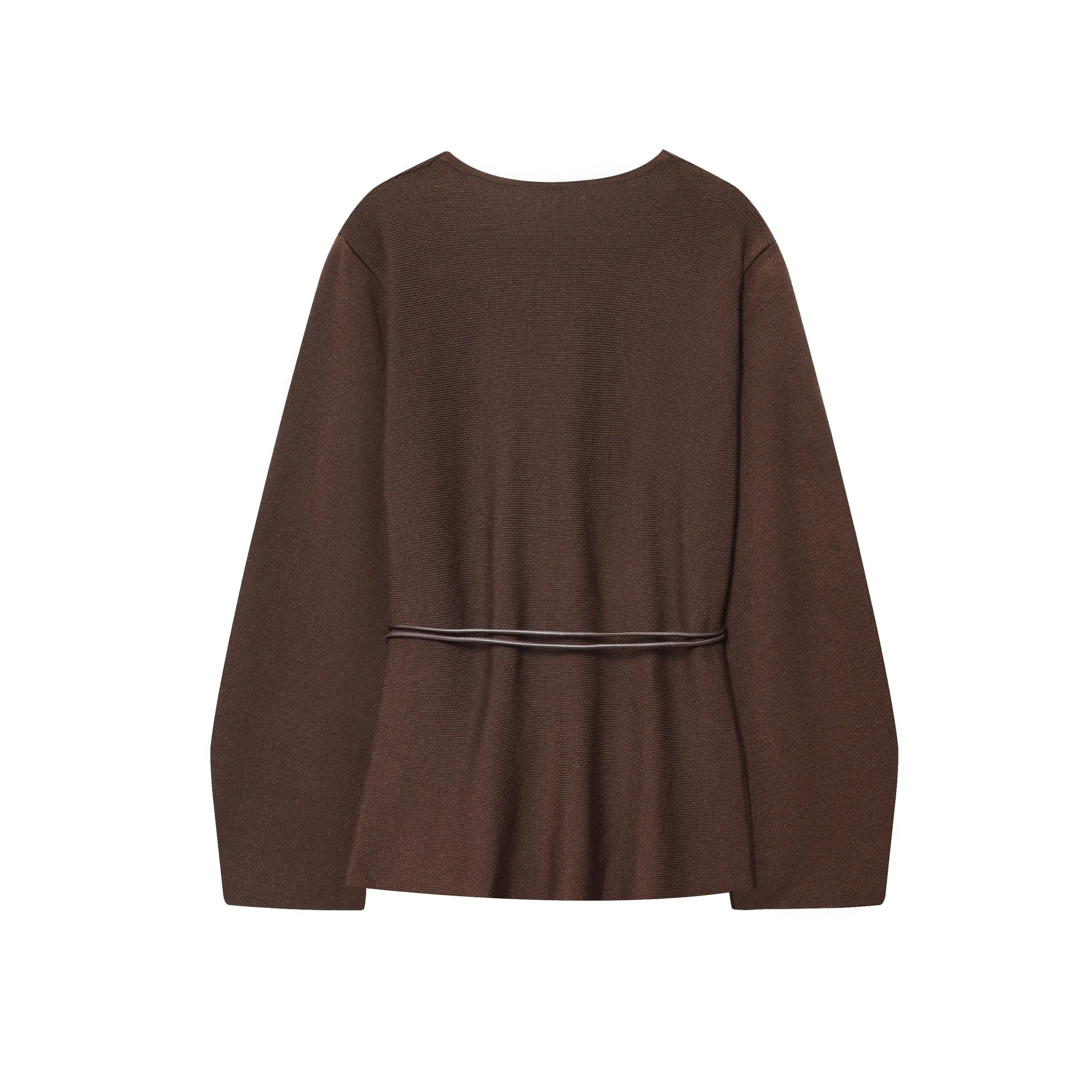 T-line KONDALA Casual Chic Brown Knit Cardigans Women V Neck Long Sleeve Sashes Loose Sweaters Fashion 2025 Fall Winter Office Lady Top