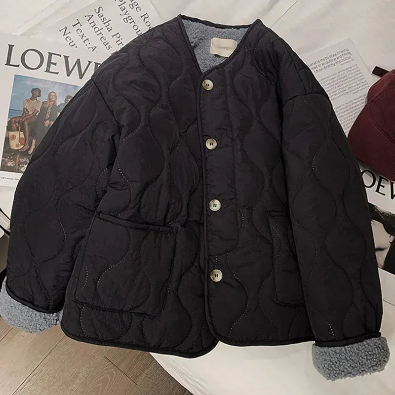 T-line Lamb Fur Lined Thickened Warm Jacket, Women's Spring / Autumn coat (2 weeks delivery)