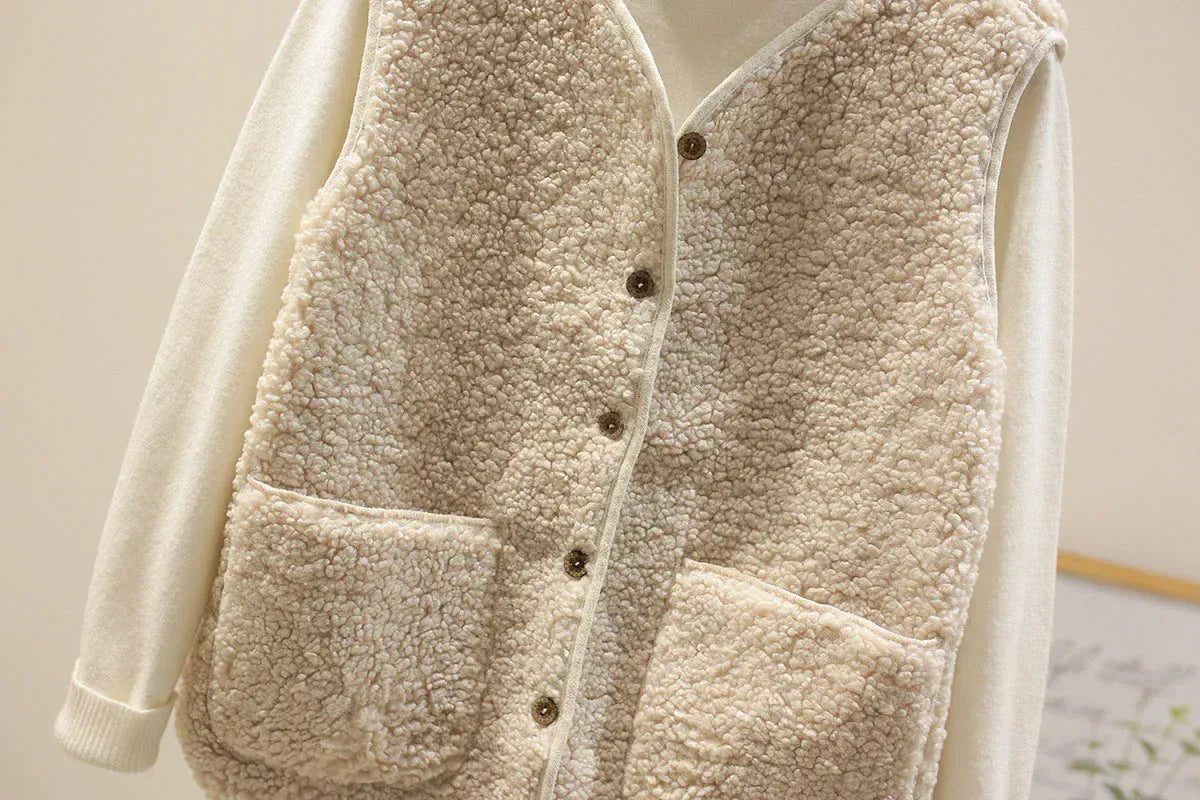 T-line Lamb Fur Women's Vest, Short , Autumn Winter,  Fluffy (2 weeks delivery)