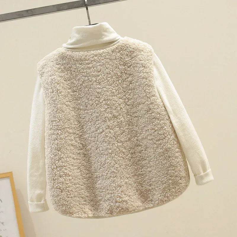 T-line Lamb Fur Women's Vest, Short , Autumn Winter,  Fluffy (2 weeks delivery)