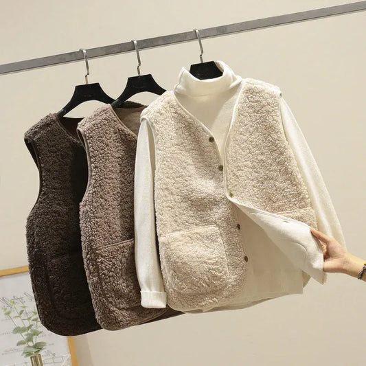 T-line Lamb Fur Women's Vest, Short , Autumn Winter,  Fluffy (2 weeks delivery)