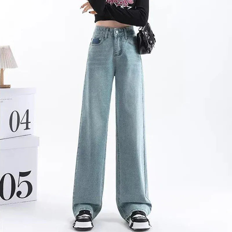 T-line Light Blue / S High Waist Jeans Women,  Loose Fit, Wide Leg, Denim Trousers Pants (2 weeks delivery)