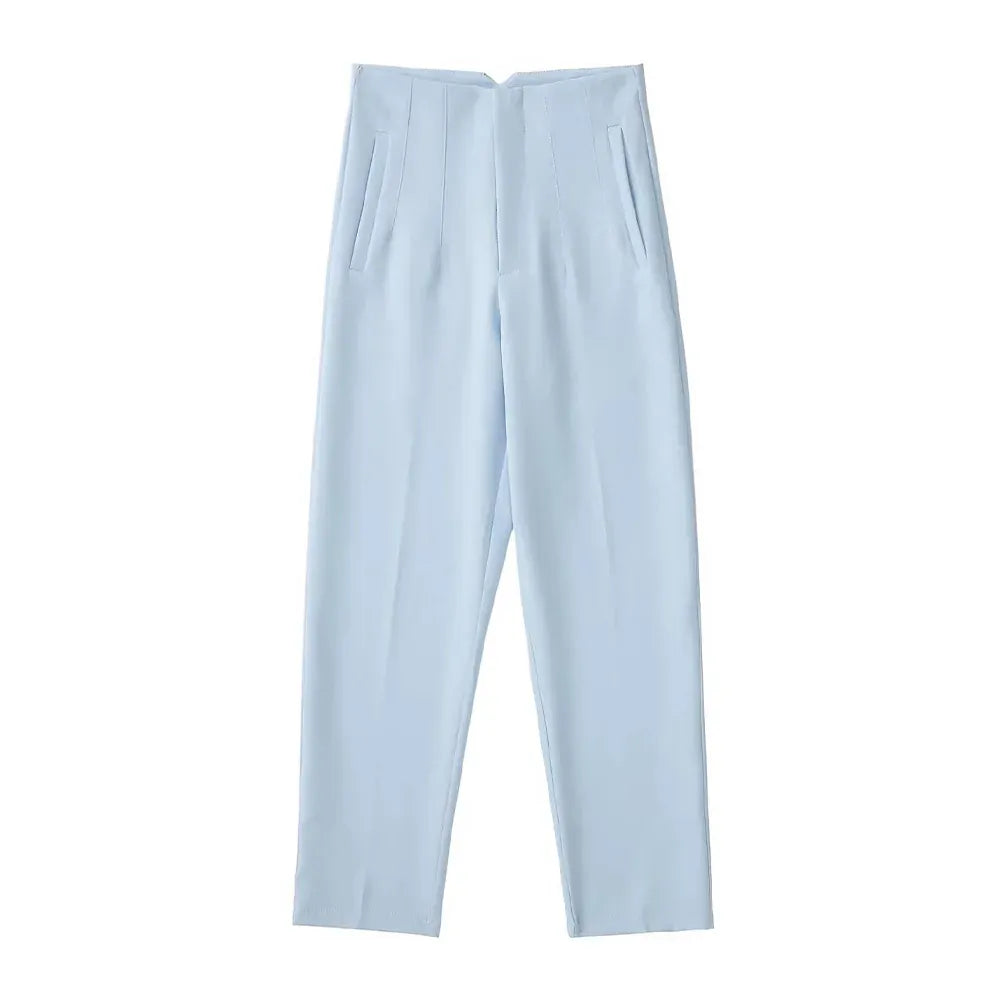 T-line Light Blue / S High Waist Solid Pants, for Women,  Trousers,  Pockets, Zipper  Pants trouser (2 weeks delivery)