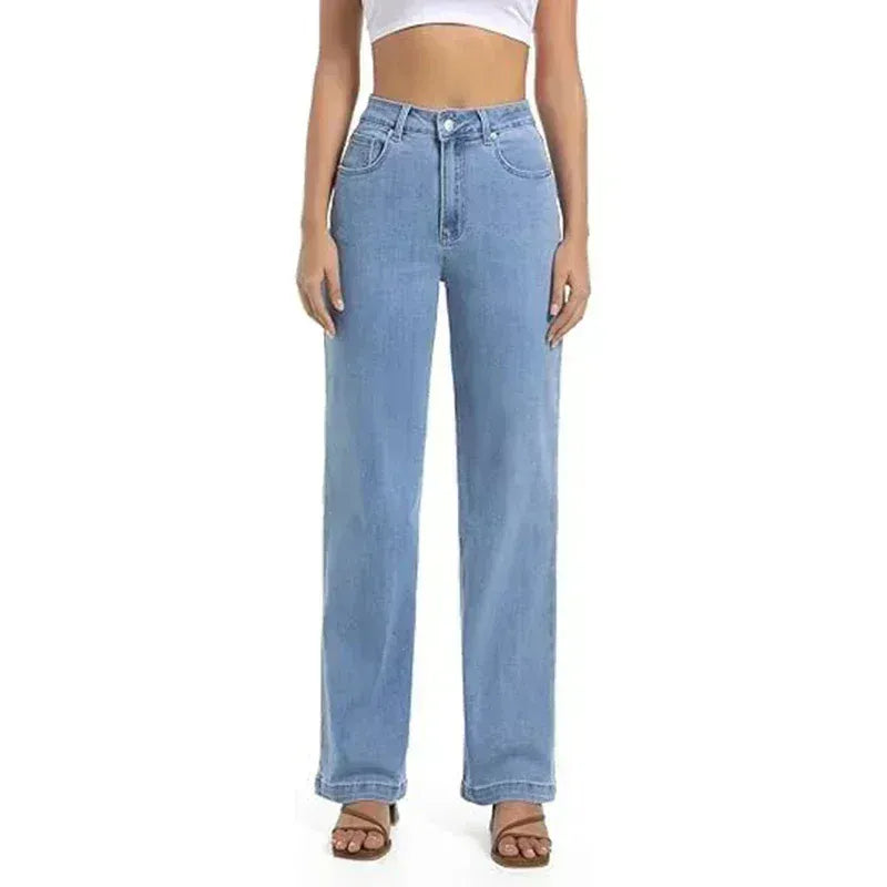 T-line Light  Blue / S Jeans Women,  High Waisted, Thin Stretch Denim Pants, Female Straight Leg Trousers (2 weeks delivery)