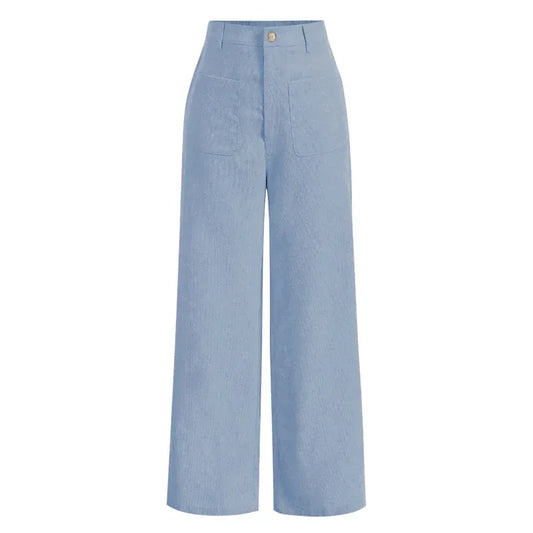 T-line Light  Blue / S Women's , Pocket, Button,  Wide Leg Pants, High Waist Trousers ,  trouser for All Seasons (2 weeks delivery)