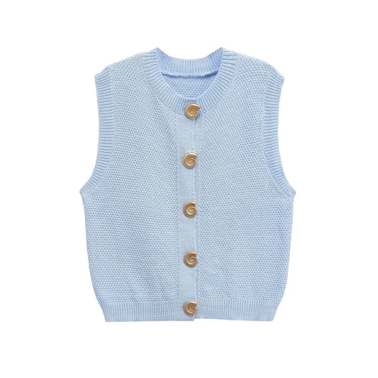 T-line Light Blue / S Women's sleeveless Sweater, Vest, Button , Knitted,  Top (2 weeks delivery)