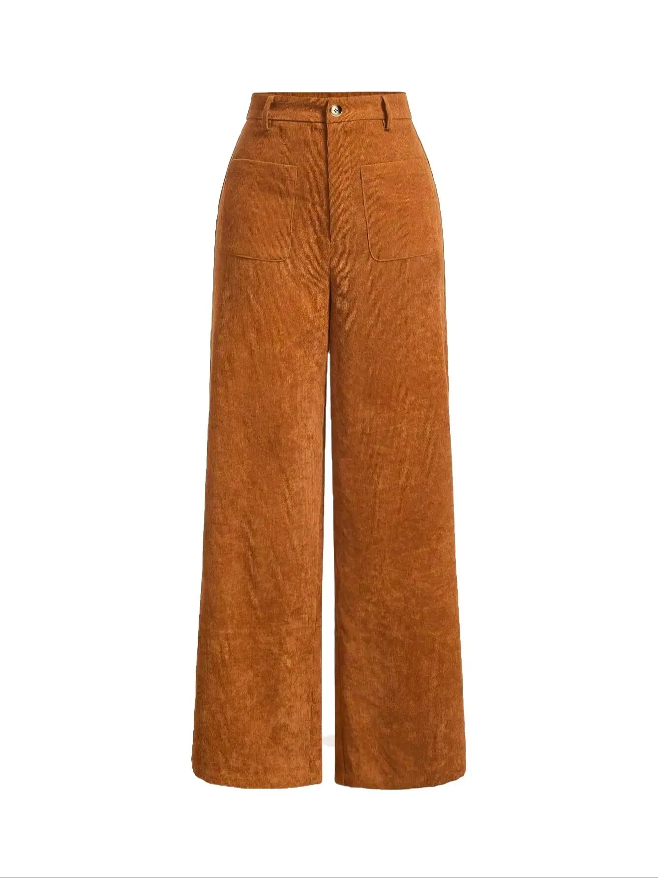 T-line Light Brown / S Women's , Pocket, Button,  Wide Leg Pants, High Waist Trousers ,  trouser for All Seasons (2 weeks delivery)