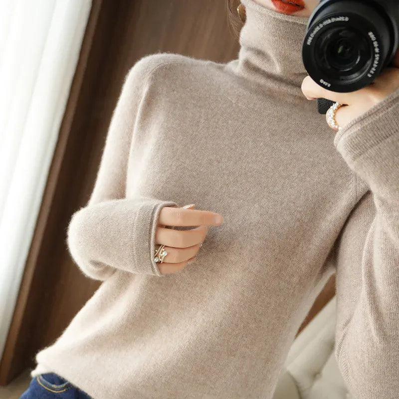 T-line Light Camel / S (45-50)kg Autumn / Winter Women Sweaters,  Long Sleeve, Solid, Slim Fit,  Knit,  Warm B Pullovers (2 weeks delivery)
