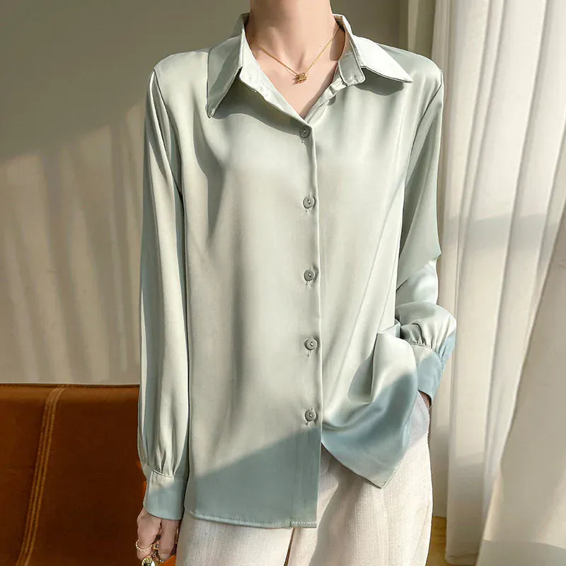 T-line Light Green / S Shirt Women's Long Sleeved,  Acetate Silk Fabric, regular length (2 weeks delivery)